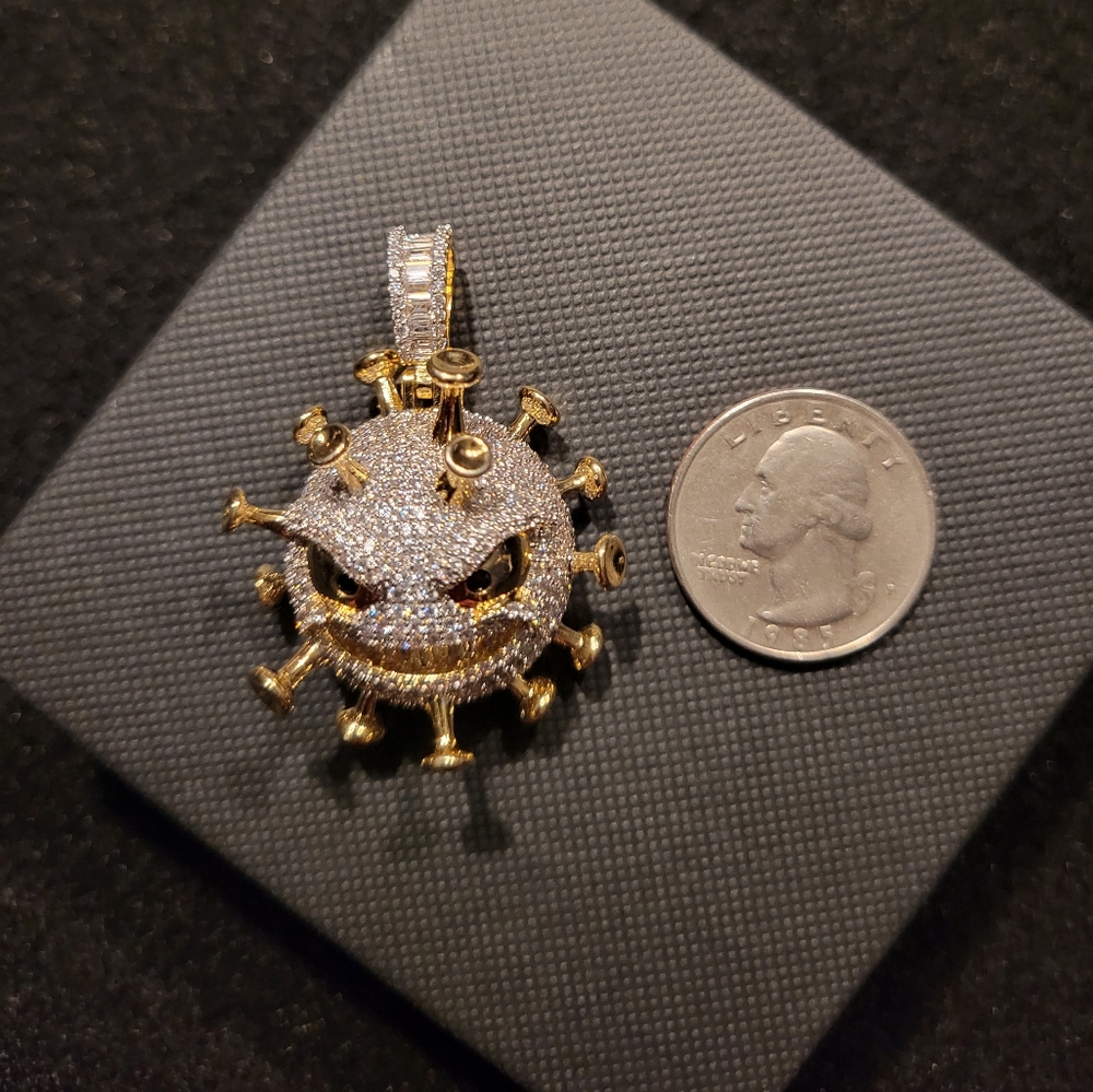 14k gold fill over brass "virus" pendant. - Picture 2 of 4